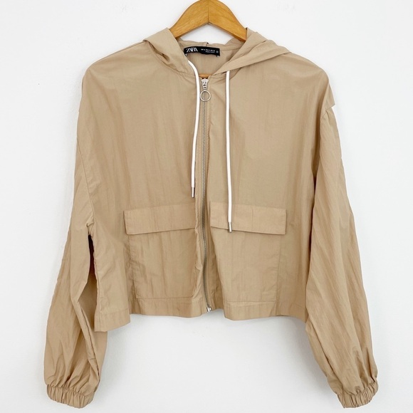 Zara Anorak Cropped Lightweight Boxy Hooded Jacket Size Large - Picture 2 of 15